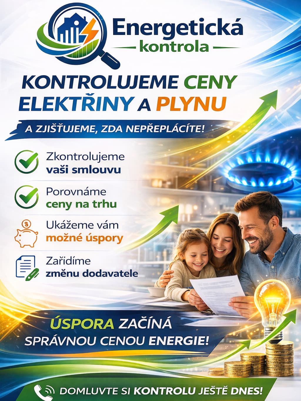 Rodina v klidu domova díky nižším účtům za energie